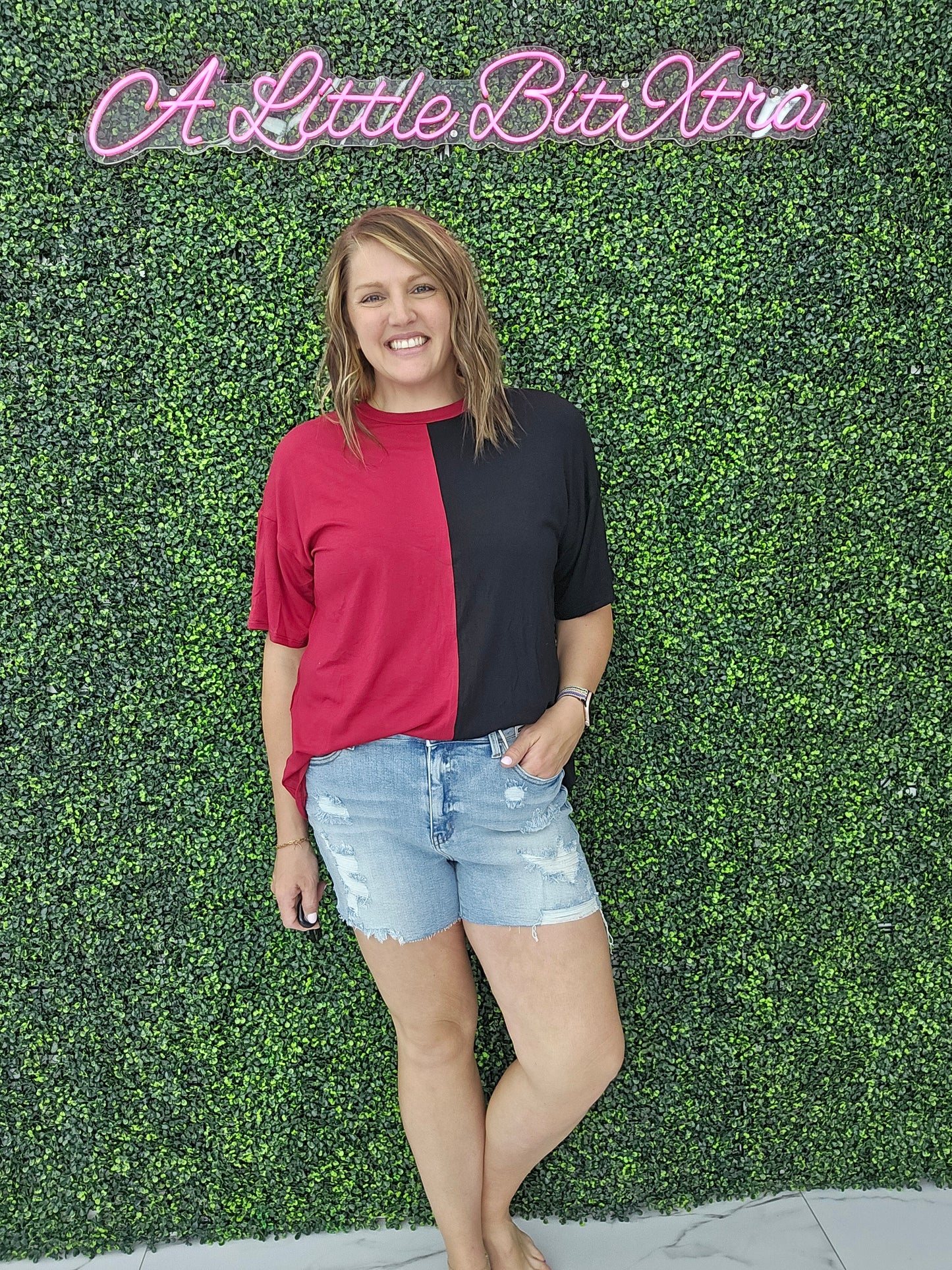 Game Day Multi Color Knit Top: BURGUNDY/BLACK
