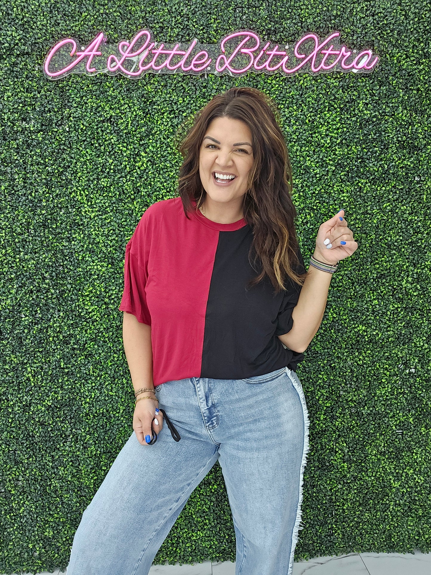 Game Day Multi Color Knit Top: BURGUNDY/BLACK