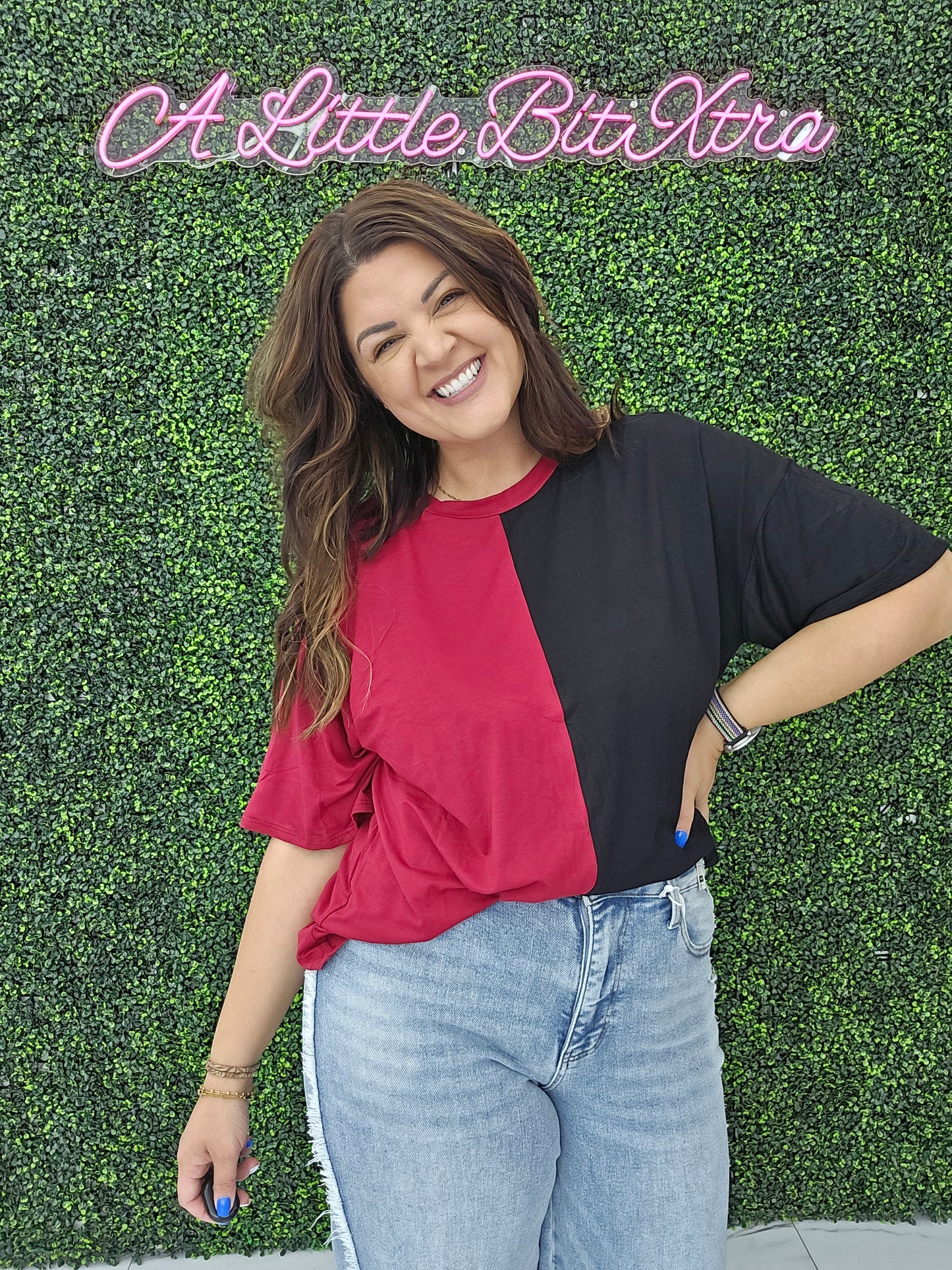 Game Day Multi Color Knit Top: BURGUNDY/BLACK