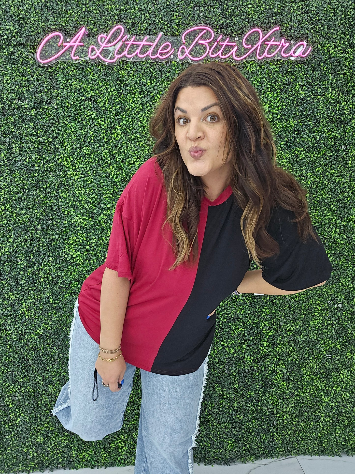 Game Day Multi Color Knit Top: BURGUNDY/BLACK