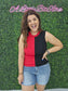 Game Day Contrast Sweater Ribbed Top: RED/BLACK
