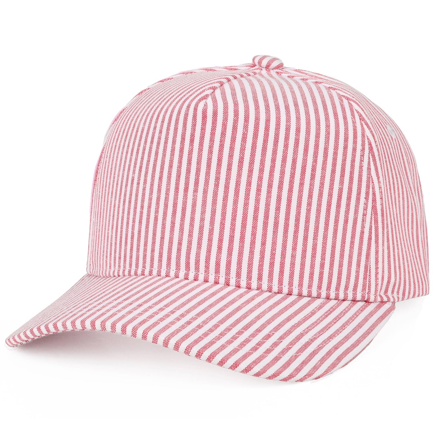 C.C Stripe Pattern Criss-Cross Ponytail Trucker Hat: Red