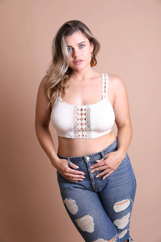 Boho Eye Lace Applique Bralette: Cream