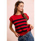 STRIPED SLEEVELESS KNIT TOP: RED/BLACK / S