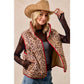 LEOPARD PRINT PIPING DETAIL QUILTED VEST: LEOPARD/BLACK / M