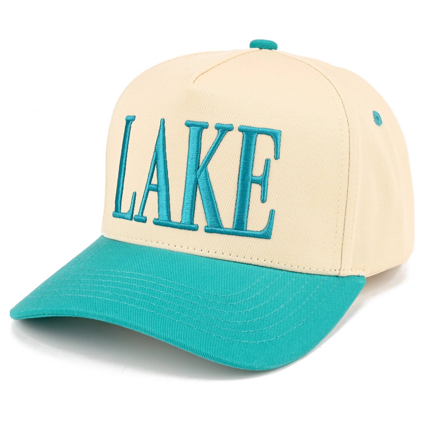 C.C LAKE Letter Embroidered Two Tone Trucker Hat: Sky Blue/White