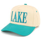 C.C LAKE Letter Embroidered Two Tone Trucker Hat: Turquoise
