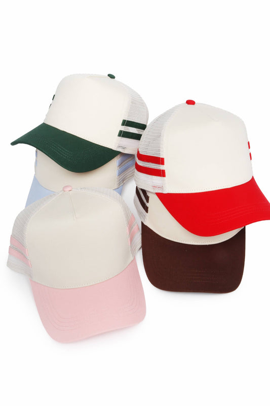 Retro Stripe Mesh Trucker Cap: Red