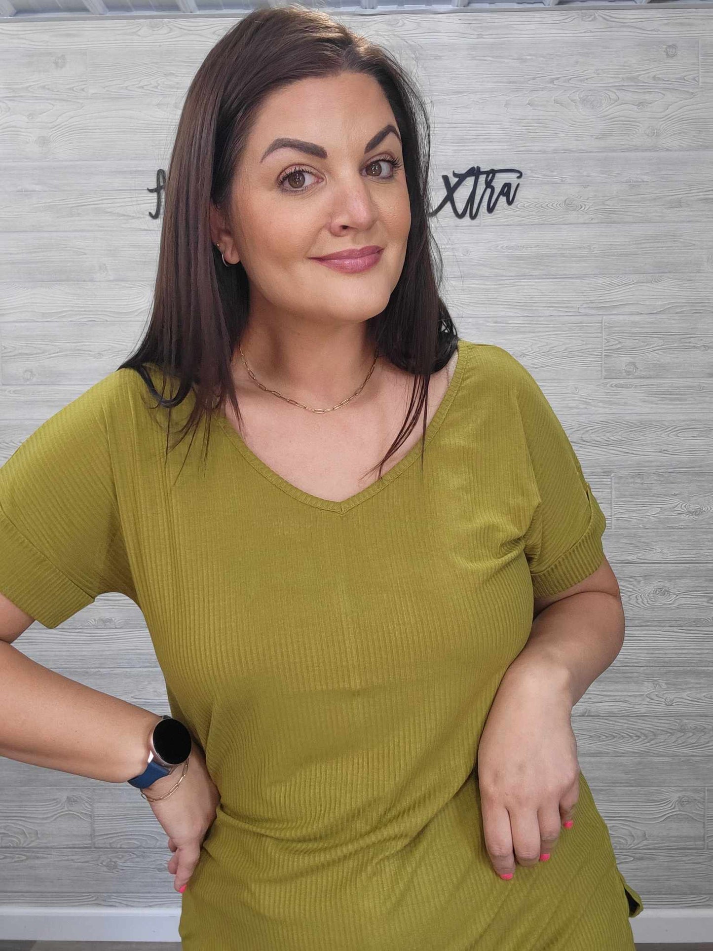 OLIVE RIBBED TOP