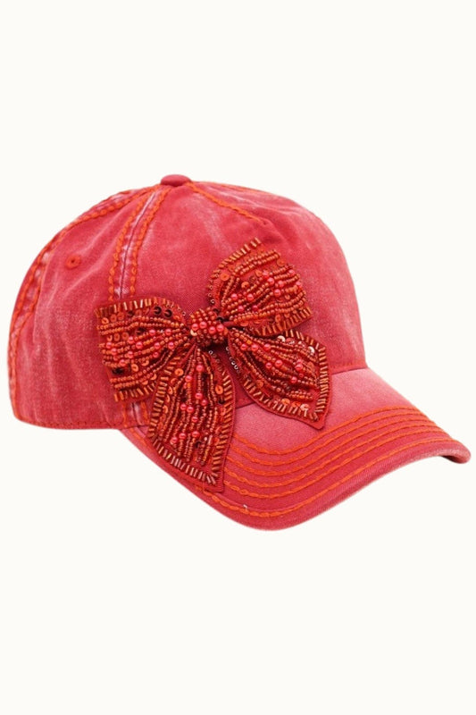 Bejeweled Bow Pearl Bling Glitz Ponytail Cap, Adjustable
: Black