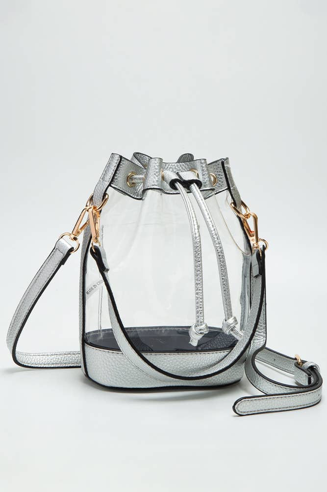 Clear Crossbody Stadium Bucket Bag: Gray