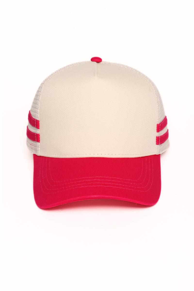 Retro Stripe Mesh Trucker Cap: Black