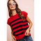 STRIPED SLEEVELESS KNIT TOP: RED/BLACK / S
