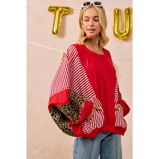GAMEDAY THEME STRIPE MIX AND MATCH TOP: RED / M