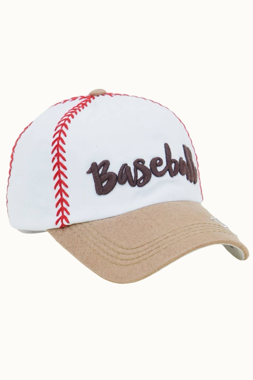 Baseball Stitched Themed Embroidery Baseball Cap: Tan