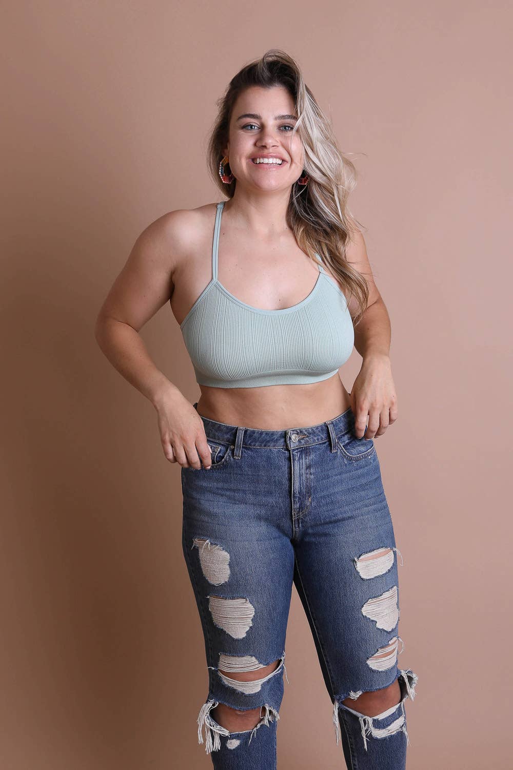 Tattoo Mesh Racerback Bralette: SAGE