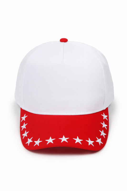 STARS Embroidered Brim Two Tone 5 Panel Cap: Red