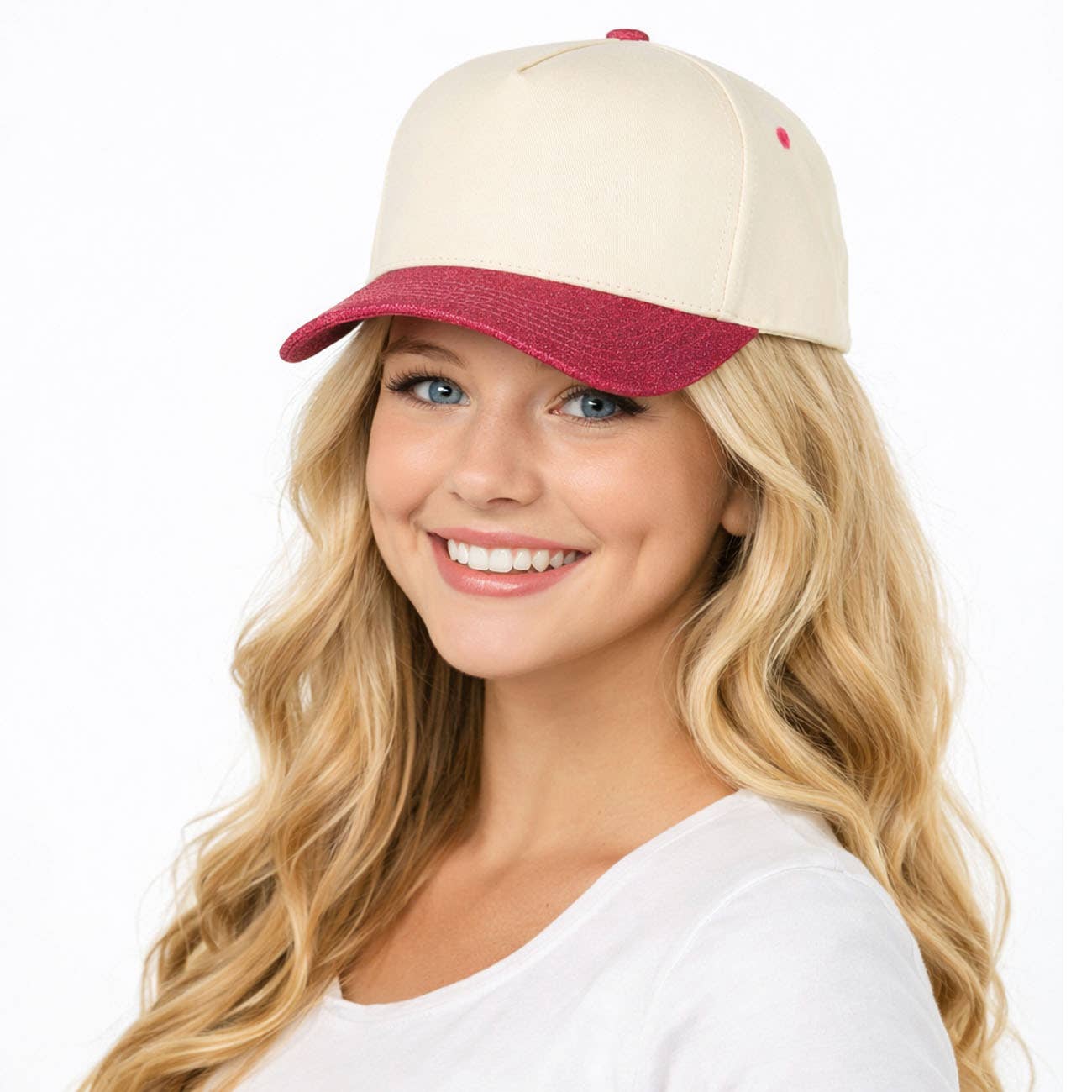 C.C Glitter Brim Two Tone Trucker Hat: Hot Pink