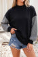 Plaid Sleeve Colorblock Mock Neck Sweatshirt Black