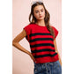 STRIPED SLEEVELESS KNIT TOP: RED/BLACK / S