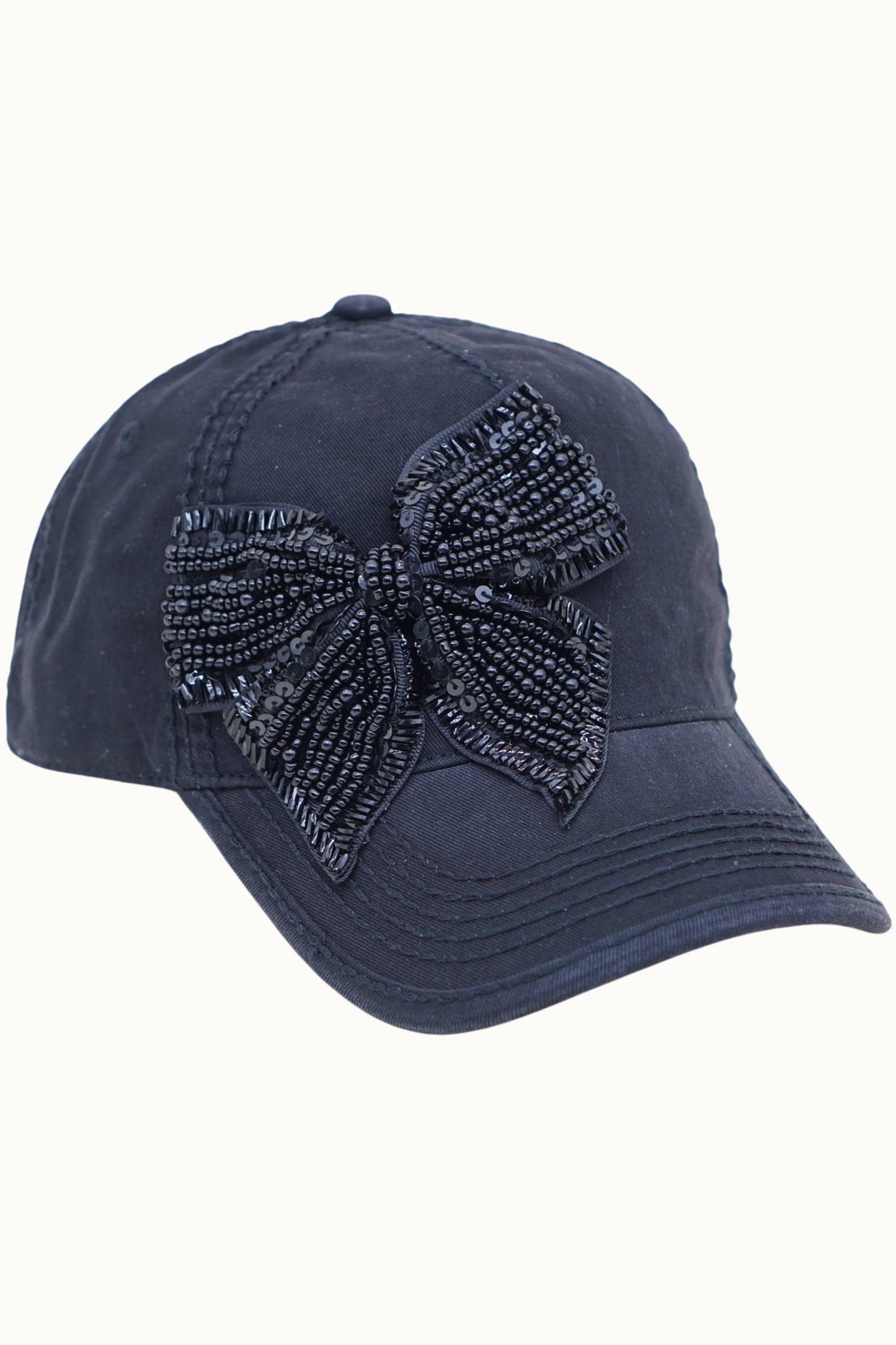 Bejeweled Bow Pearl Bling Glitz Ponytail Cap, Adjustable
: Red