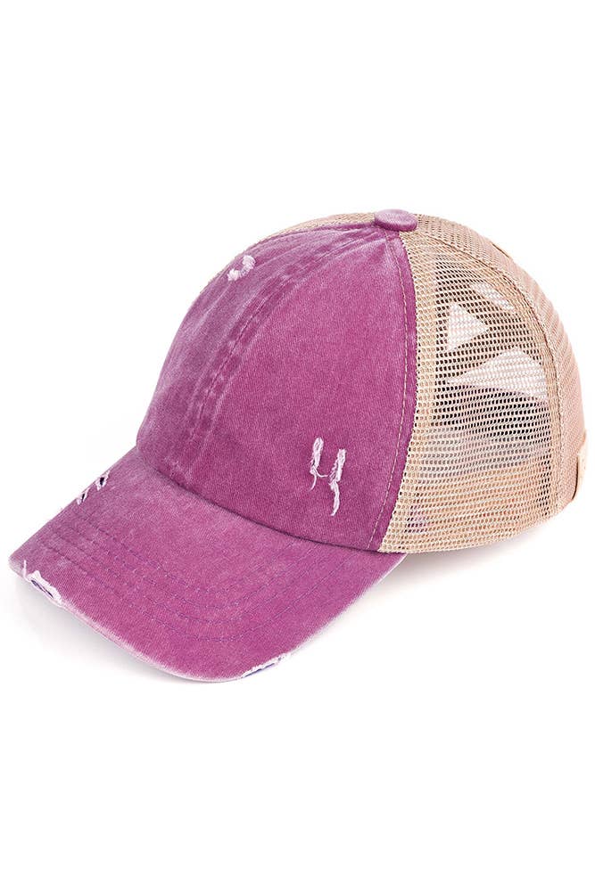 C.C Kids Washed Denim Elastic Band Crossed Pony Cap: White