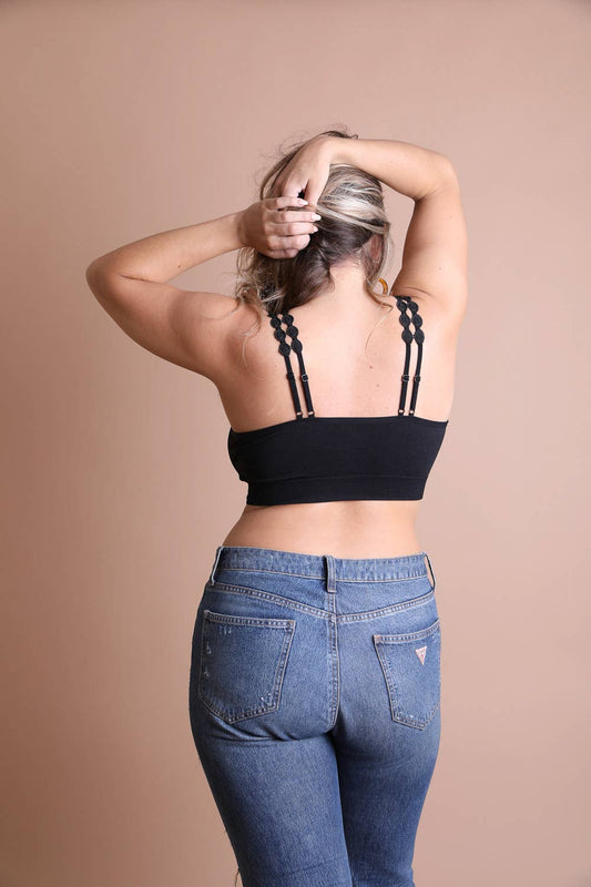 Boho Eye Lace Applique Bralette: Black