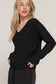 Black Long Sleeve V-Neck Raised Seam Sweater