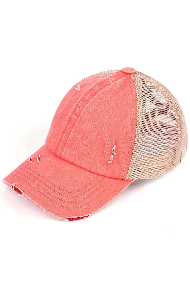 C.C Kids Washed Denim Elastic Band Crossed Pony Cap: Black