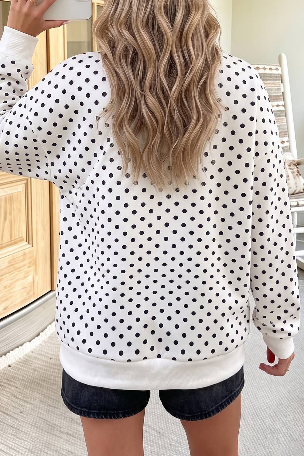 66 Plus Size F/W 26 Polka Dot Mock Neck Sweatshirt (S-4X): White / 2X