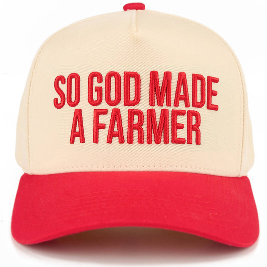 C.C SO GOD MADE A FARMER Letter Two Tone Trucker Hat: Red