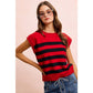 STRIPED SLEEVELESS KNIT TOP: RED/BLACK / S