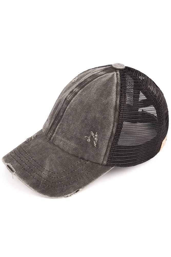 C.C Kids Washed Denim Elastic Band Crossed Pony Cap: Black