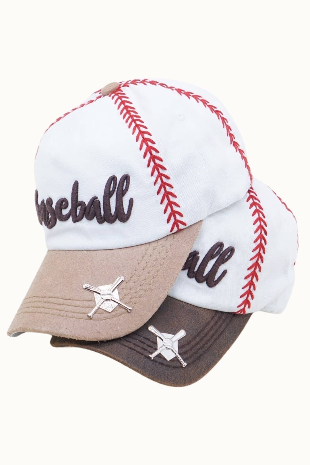 Baseball Stitched Themed Embroidery Baseball Cap: Tan