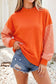 Plaid Sleeve Colorblock Mock Neck Sweatshirt Orange