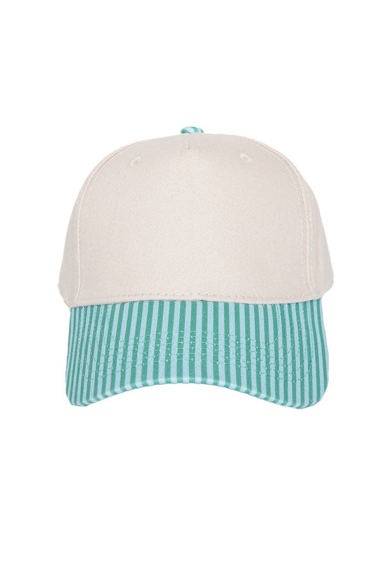 Aqua and Green Striped Blank Retro Hat: Aqua and Green