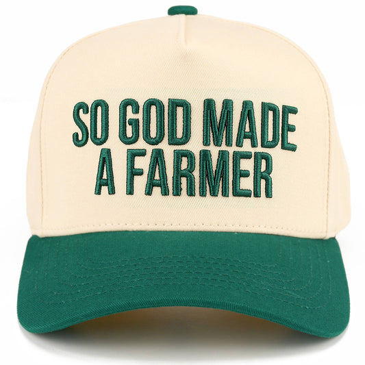 C.C SO GOD MADE A FARMER Letter Two Tone Trucker Hat: Dark Green