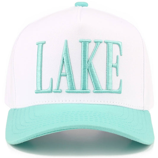 C.C LAKE Letter Embroidered Two Tone Trucker Hat: Mint/White