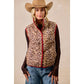 LEOPARD PRINT PIPING DETAIL QUILTED VEST: LEOPARD/BLACK / S