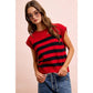 STRIPED SLEEVELESS KNIT TOP: RED/BLACK / S