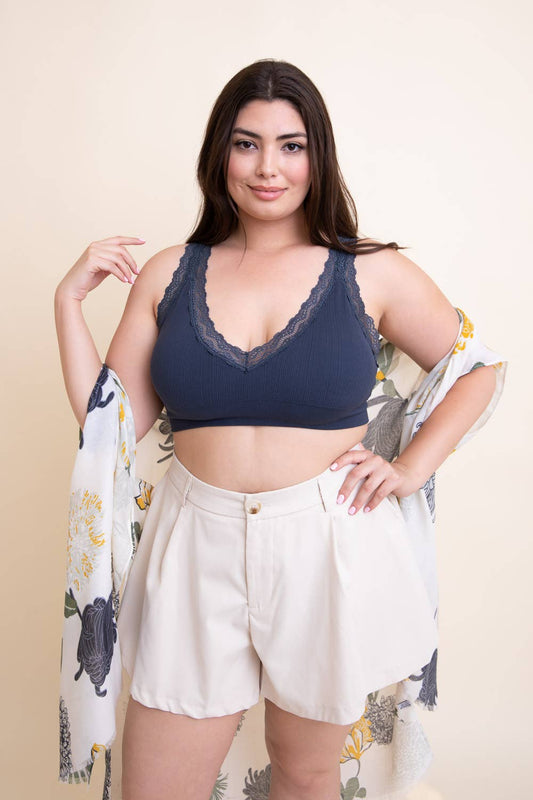 Trendy Lace Trim Bralette : Black