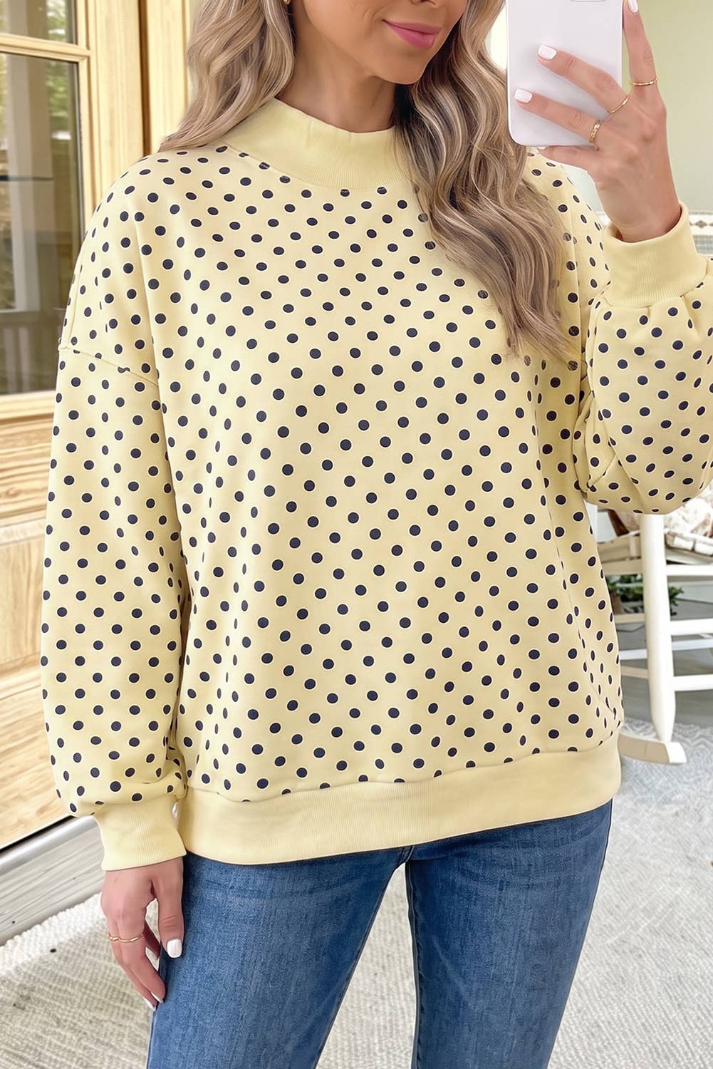 66 Plus Size F/W 26 Polka Dot Mock Neck Sweatshirt (S-4X): White / 2X