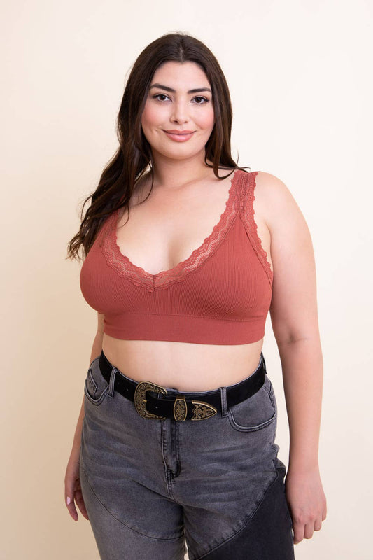Trendy Lace Trim Bralette for Plus Sizes - Get Yours!👌🏻: Mauve