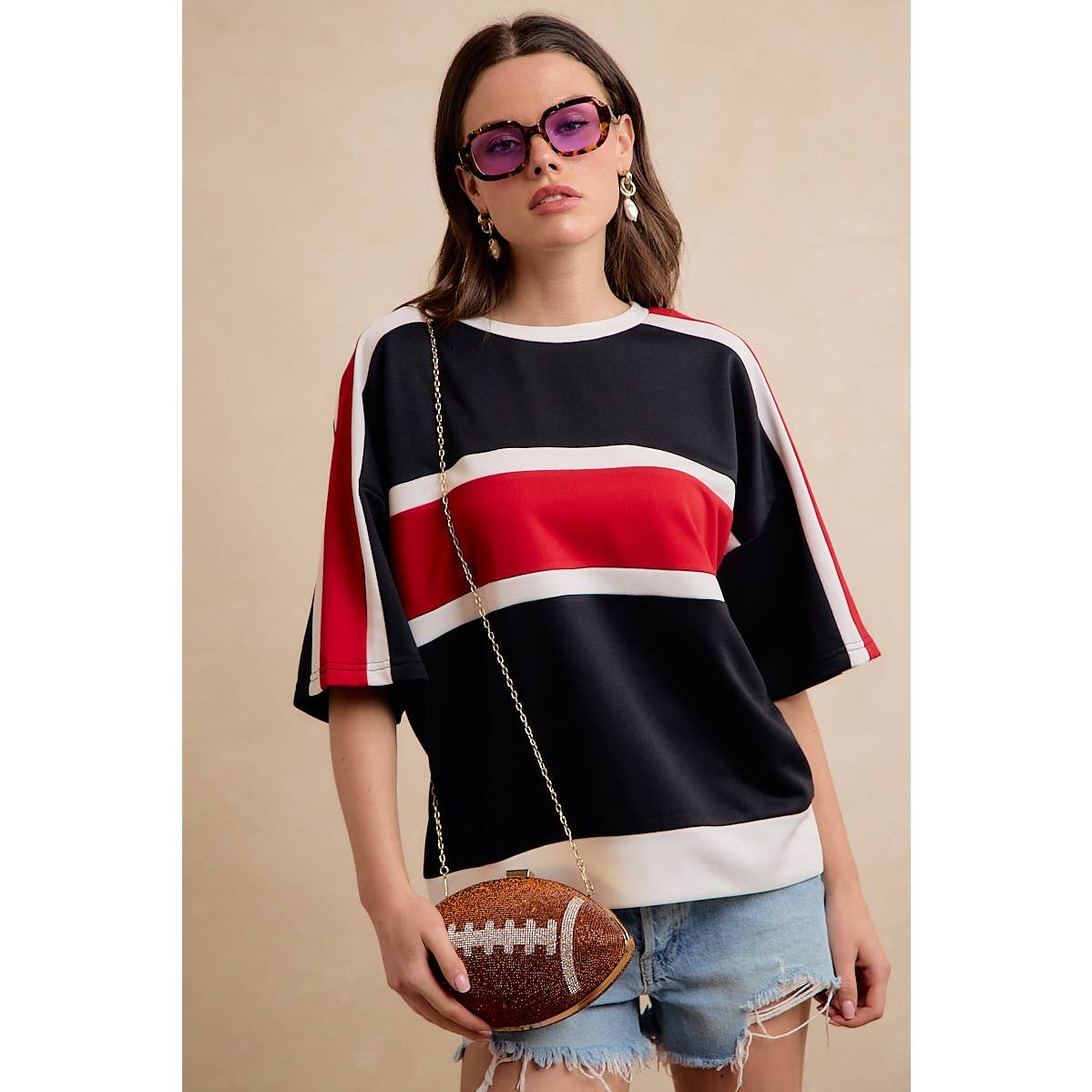 WOMEN GAMEDAY COLORBLOCK TEE: BLACK/RED