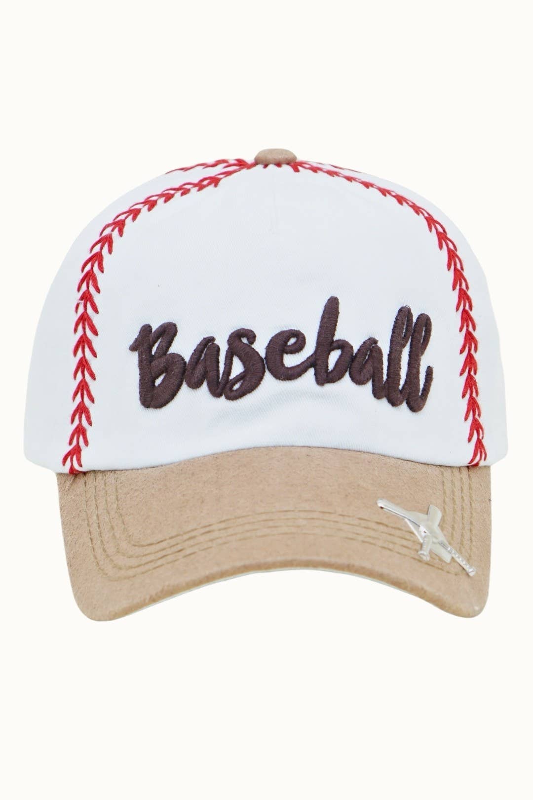 Baseball Stitched Themed Embroidery Baseball Cap: Tan