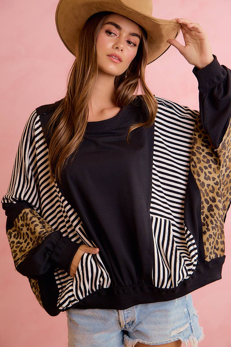 GAMEDAY THEME STRIPE MIX AND MATCH TOP: BLACK / L