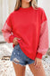 Plaid Sleeve Colorblock Mock Neck Sweatshirt Red