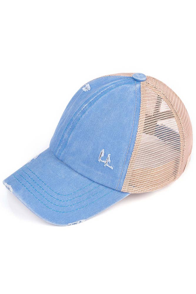 C.C Kids Washed Denim Elastic Band Crossed Pony Cap: Black