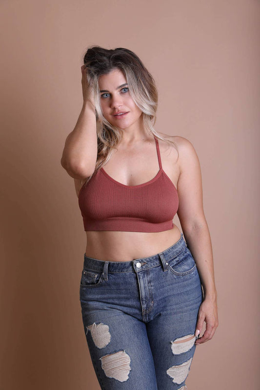 Tattoo Mesh Racerback Bralette: RUST