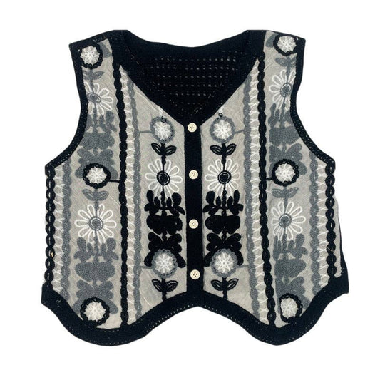 Black Vintage Hollow-Out Crochet Floral Vest